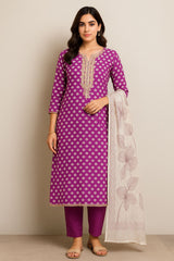Rayon suit with golden embroidery