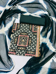 🌿 Elegant Dark Green & Cream Ethnic Cotton Suit Set 🌿