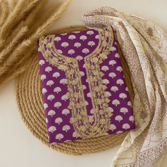 Rayon suit with golden embroidery