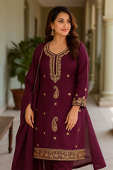 Deep magenta colour suit