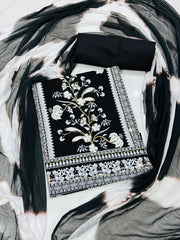 Elegant Black & White Cotton Suit Set with Embroidery Work ✨