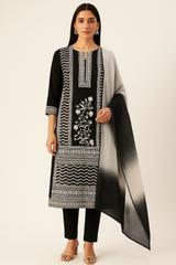 Elegant Black & White Cotton Suit Set with Embroidery Work ✨