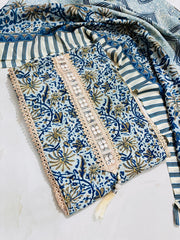 Pure muslin lace work suit